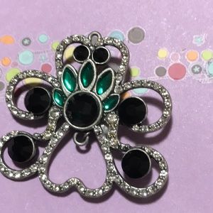 Vintage green , black and rhinestone brooch